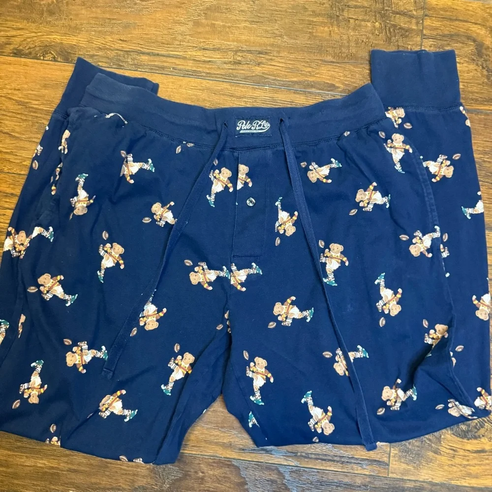 Ralph Lauren Rugby Bear Pajama Pants Mens Large Navy Blue Cotton Sleep Joggers